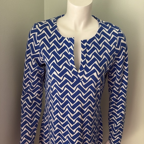 Diane von Furstenberg DVF Reina Blue White Zig Zag Geometric Mini Dress Size 8 - Picture 3 of 9